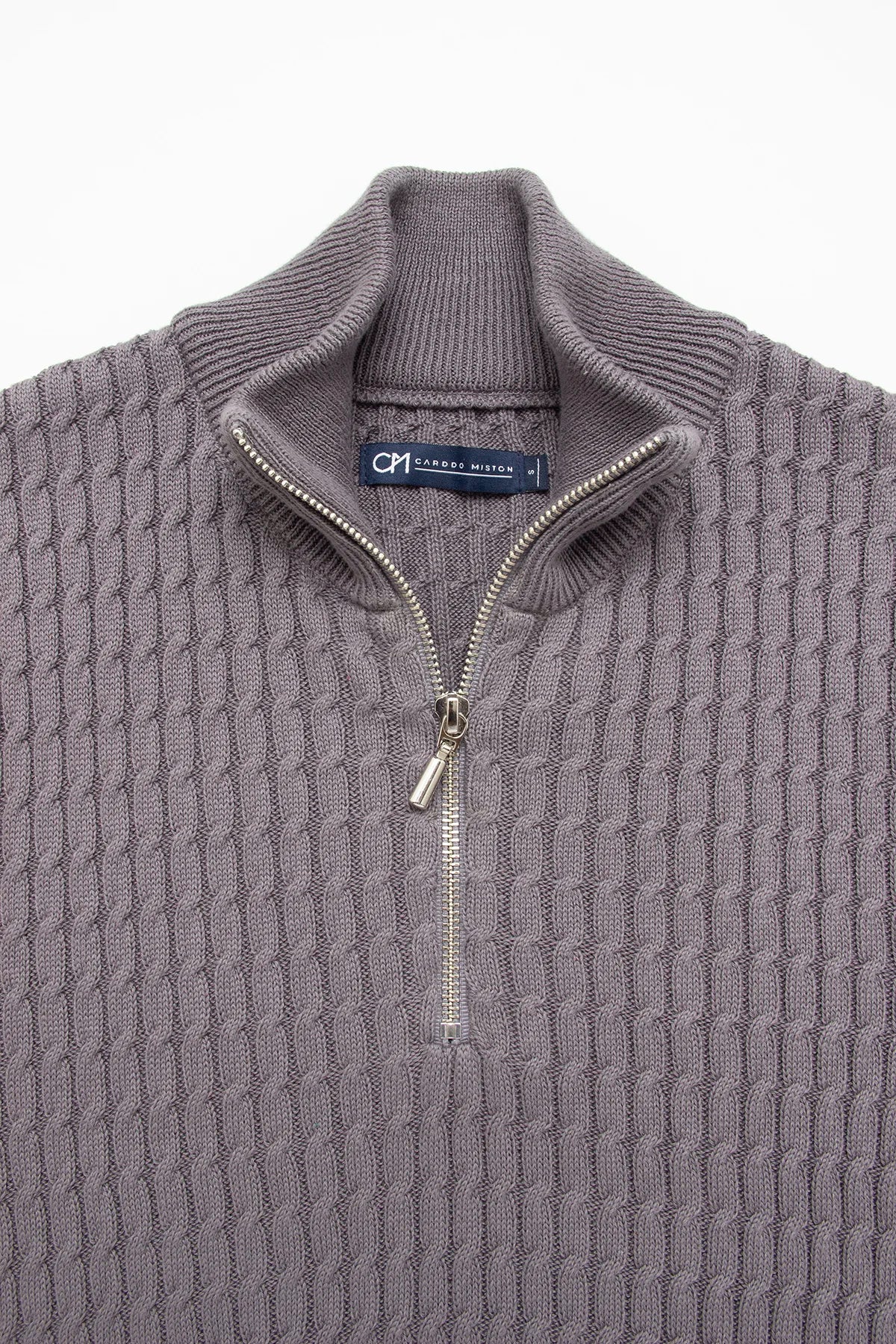 Saco Trenzado Half Zip Algodón Gris Oscuro